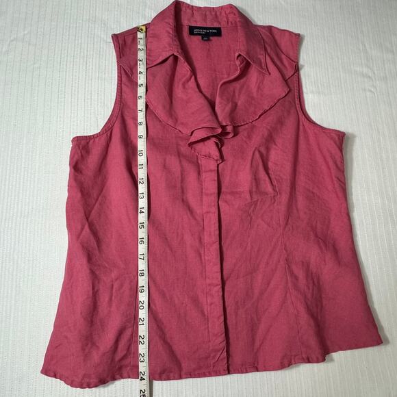 JONES NEW YORK Linen Ruffle Top L Pink Sleeveless 100% Linen Boho Romantic - Picture 5 of 8